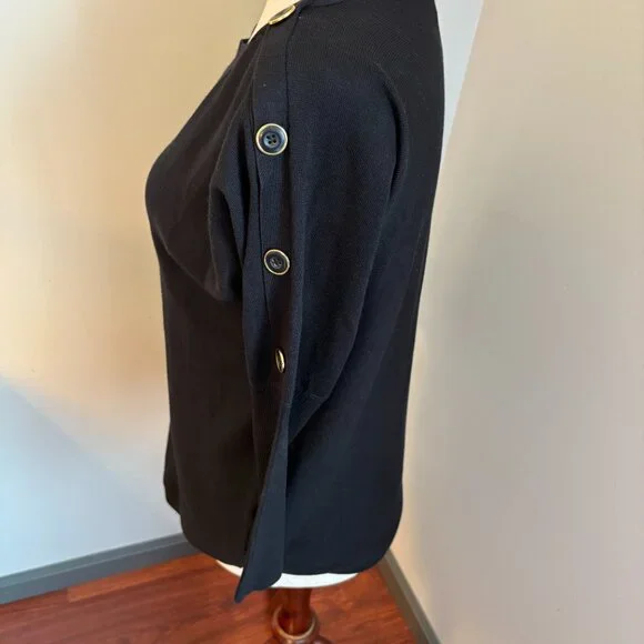 Cable & Gauge Black Button Sleeve Sweater Women's Large - Picture 5 of 7